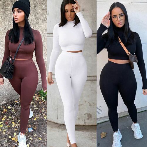 Two Piece Sets Women Solid Autumn Tracksuits High Waist Stre