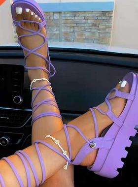 Women Bandage Flats Fashion Clip Toe Flip Flops Shoes for La