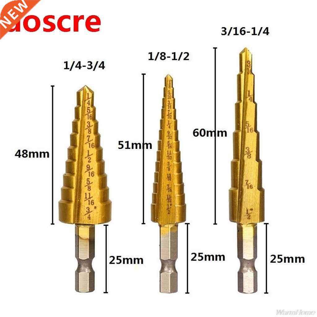 3 Pcs Step Drill Bits High Speed Steel Drill Kit for Metal A