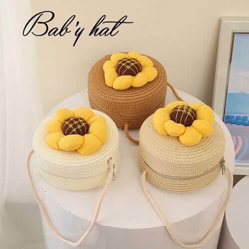 Kids Sunflower Straw Shoulder Bag Girl Summer Sweet Purse Pr