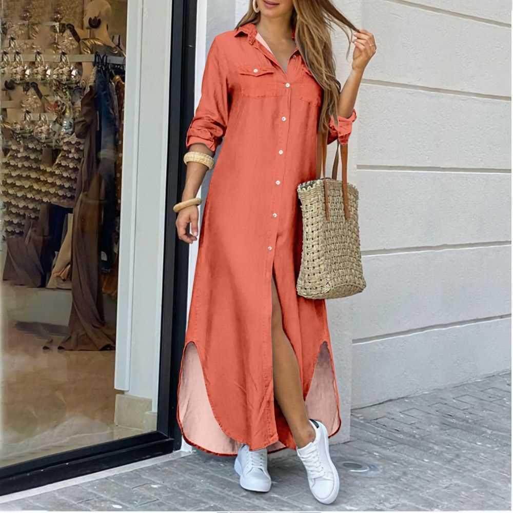 Casual Long Shirt Dress Autumn Women Long Sve Maxi Dresse图片