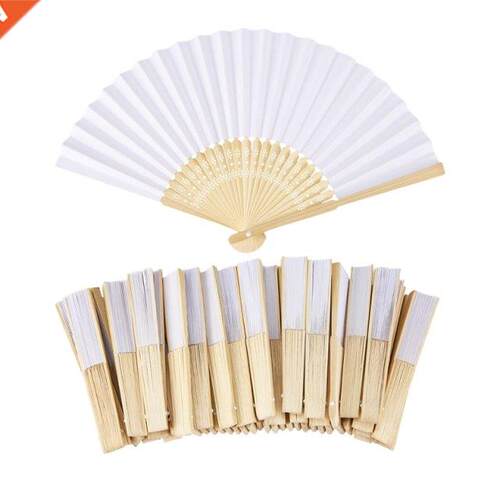 50 pcs/lot White Folding Elegant Paper Hand Fan Wedding Part
