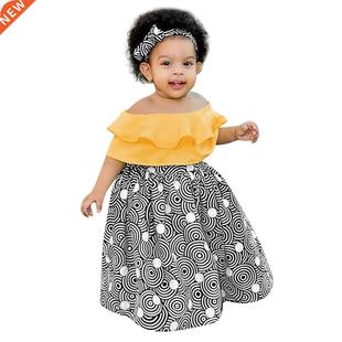Skirt African Kids Dresses Shoulder Princess Set Toddler Hea