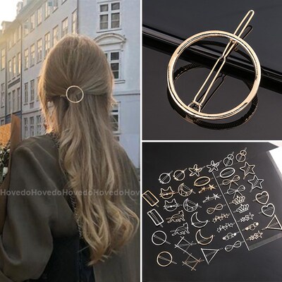 Chic Metal Geometric Hair Clip Round Triangle Barrettes Hair