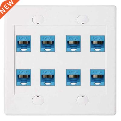 Ethernet Wall Plate 8 Port - Double Gang Cat6 RJ45 Keystone