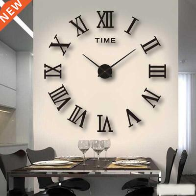 3D Large Roman Numeral Acrylic Mirror Wall Clock Sticker Fas