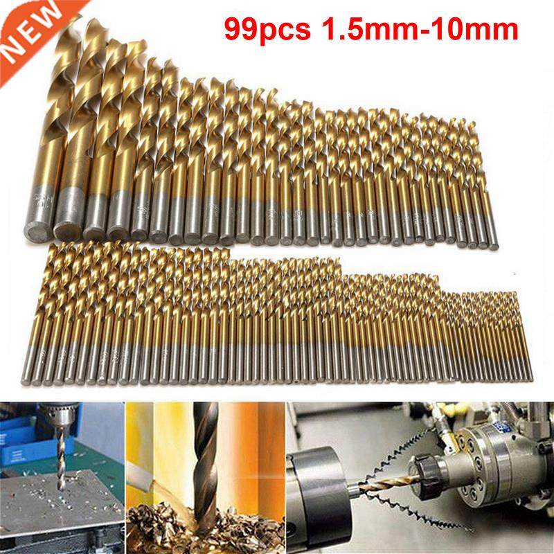 99pcs Titanium HSS Drill Bits Coated 1.5mm - 10mm Stainless