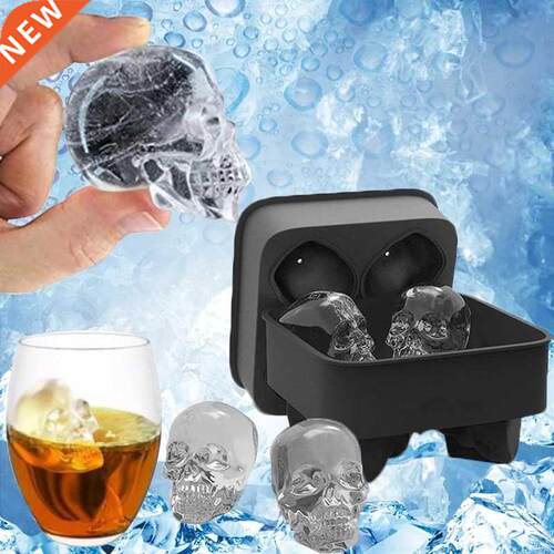 Four Skull Ice Cube Flexible Silicone Mold 3D Mould Ice Tray