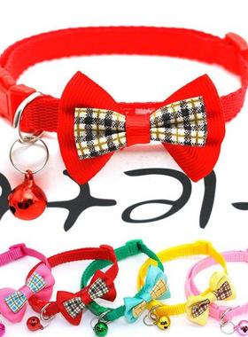 1Pc Lattice Grid Pet Cat Collars Adjustable Bow Tie Bell Bow