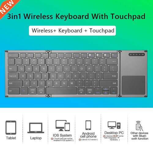 Wireless Foldable Bluetooth-Compatible Keyboard Portable wit