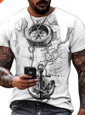 Summer Compass 3D Printed Men's T-shirts Hip-Hop Style L