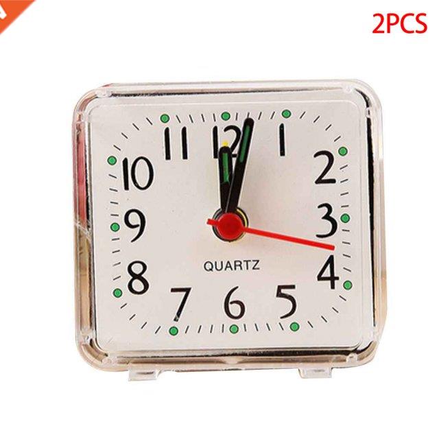 2 Pieces Square Small Bed Alarm Clock Transparent Case Compa