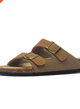 2022 New Summer Men's Cork Slippers Suede Mule Clogs Sli