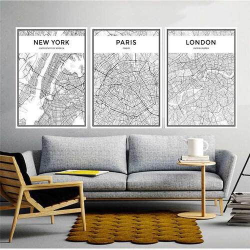 Map Famous City Nordic Canvas Painting Home Decor Wall Art