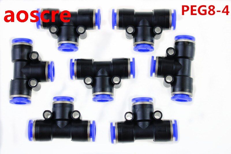 10pcs PEG 8MM - 4MM Pneumatic Unequal Union Tee Quick Fittin
