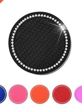 Non-slip Car Water Cup Pad Diamond Rhinestone Rubber Mat for