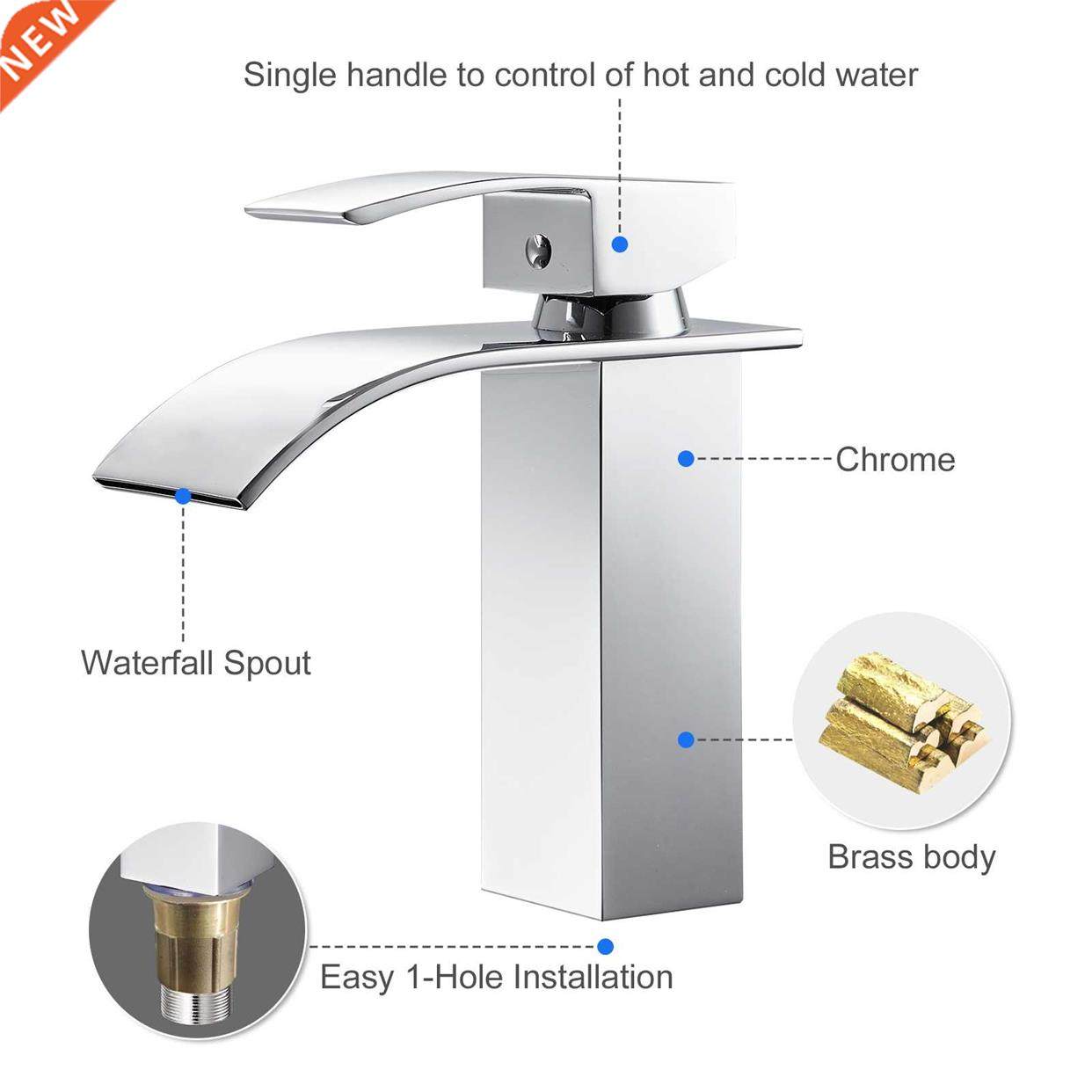 Bathroom Basin Faucet Waterfall Deck Mounted Cold and Hot W
