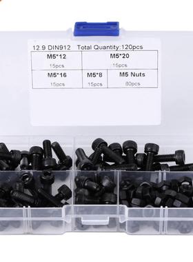 120pcs M5*8 12 16 20 Hex Socket Cap Screws Bolts Nuts Fasten