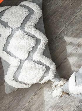 Home Furnishing Simple Cushion Tufted Tassel Moroccan Gray H