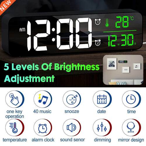LED Digital Alarm Clocks With Snooze Digital Time Music Dual