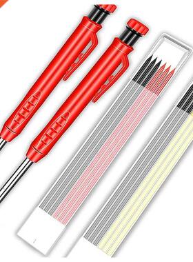 2Pcs Mechanical Carpenter Pencils and 12Pcs Refills Solid Ca