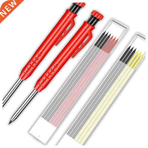 2Pcs Mechanical Carpenter Pencils and 12Pcs Refills Solid Ca