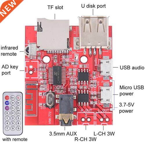 Bluetooth Audio Receiver Board USB Sound Card 3Wx2 Amplifier