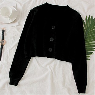 Cardigan Sweaters Short White Cropped Black Women Female