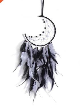 Moon Dream Catcher Handmade Feather Bead Wall Hanging Orname