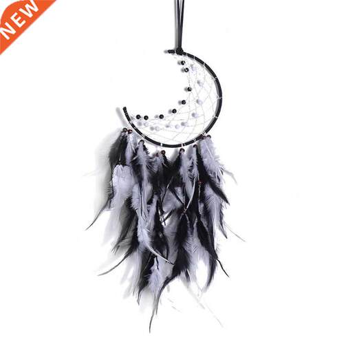 Moon Dream Catcher Handmade Feather Bead Wall Hanging Orname
