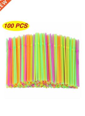 Pcs Fluorescent Plastic Bendable Drinking Straws Disposab