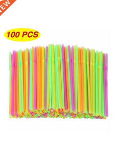 Pcs Fluorescent Plastic Bendable Drinking Straws Disposab