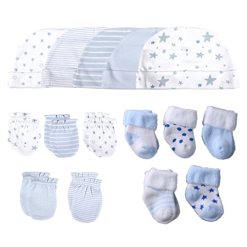Newborn Hat+Gloves+Socks Set For Baby Boy&Girl Cotton Fa