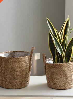 Nordic giant grass woven flowerpot seaweed storage basket