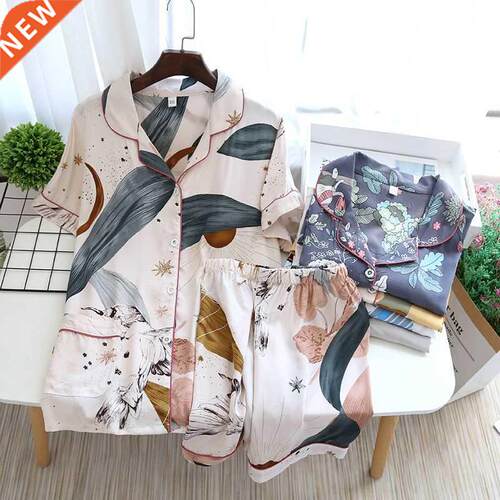 Women's Pajamas Set Short-sved Shorts Home Pijima Loose
