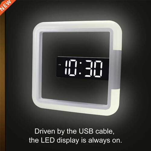 7 Colors Modern LED Digital Watch Alarm Clock Mirror Hollow