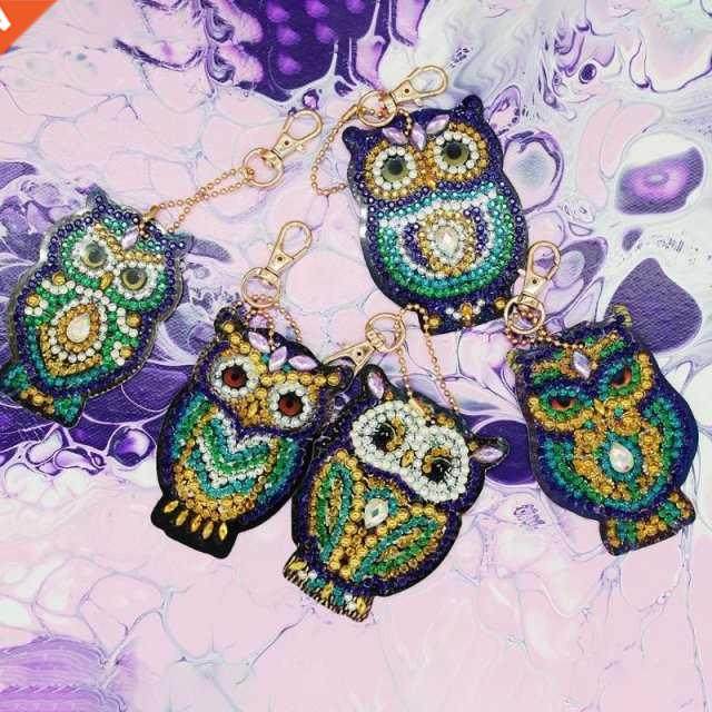 5pcs/Set DIY Full Drill Diamond Painting Key Chain Cartoon B