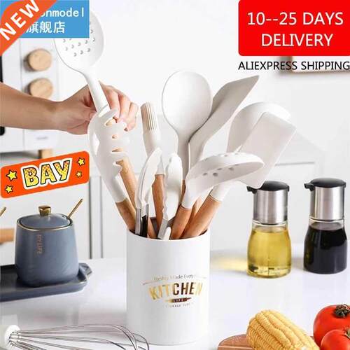 10/11 PCS Cookware Silicone Kitchenware Wooden Handle Non-St