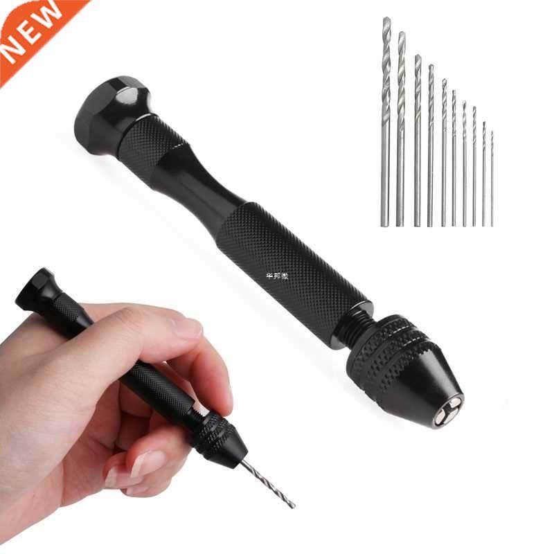 Mini Micro Aluminum Hand Drill Keyless Chuck +10pcs Twi Dr