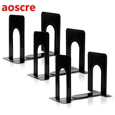 3 Pairs Bookends Black Metal Nonskid Bookend Supports for Sh