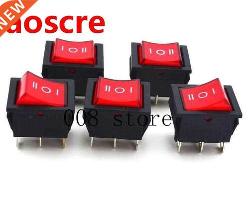 5Pcs Rocker Boat Switch Red DPDT ON-OFF-ON 6 PIN 15A/250VAC