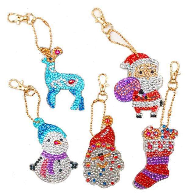5PCS Christmas Key Chains Diamond Painting Christmas Keychai