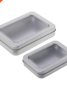 Clear Window Top Metal Tin Can Box Silver Blank orage Case