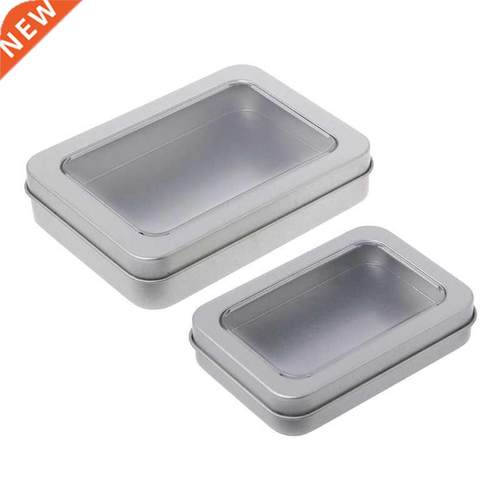 Clear Window Top Metal Tin Can Box Silver Blank orage Case