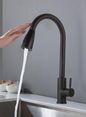 Stainless Steel Pull Out Rotatable Kitchen Faucet Single Hol