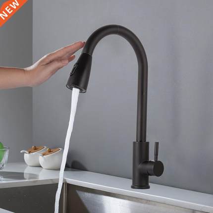 Stainless Steel Pull Out Rotatable Kitchen Faucet Single Hol
