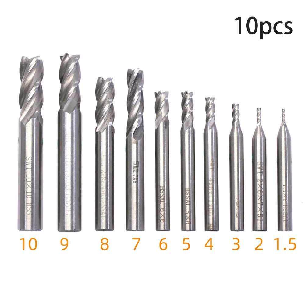 10pcs/set Tungsten Carbide 4 Flutes HSS End Milling Cutter S