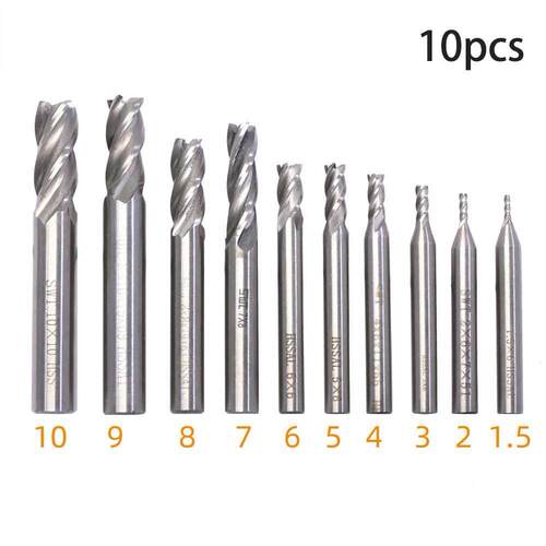10pcs/set Tungsten Carbide 4 Flutes HSS End Milling Cutter S