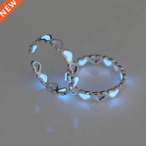 Adjustable Hollow Heart Luminous Ring Glow In Dark Silver Co