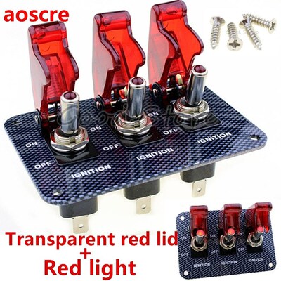 1PCS 3X12V Red LED Safety Cover Aircraft Toggle Switch Carbo